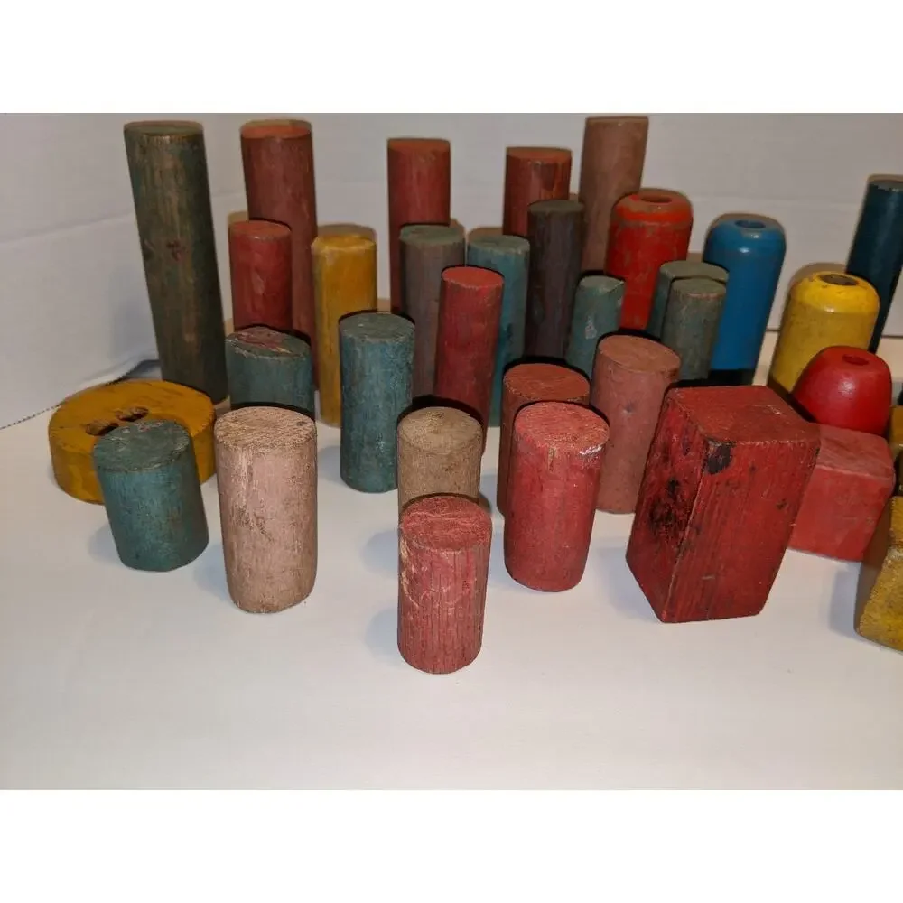 Lot Vintage Antique Children's Wooden Building Blocks Colored Scandinavian Rare